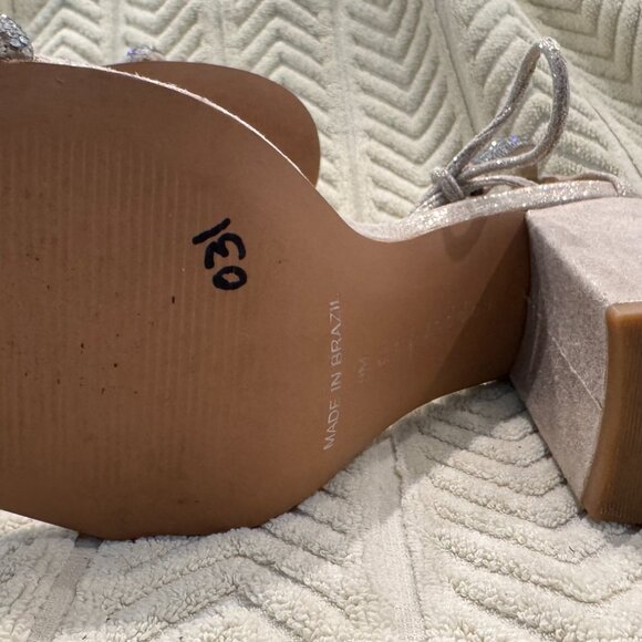 Worn ONCE - Copper Key Rhinestone Women's 4" Block Heel Sandals Size 9 Tie Ankle - Picture 8 of 10